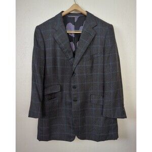 Loro Piana Windowpane Cashmere Blazer Men's 46" L Chest Gray Dbl Vent Jacket